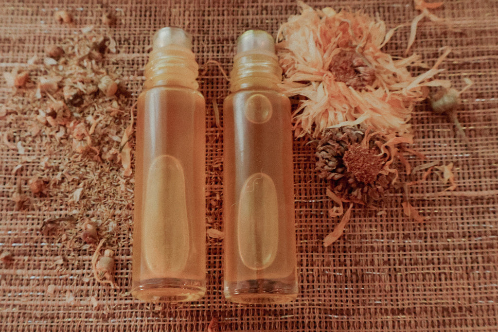 Golden Hour Pocket Salve Stick — bamboo tubes with dried calendula on burlap