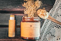Golden Hour Whipped Tallow Balm 4oz amber jar with dried chamomile and calendula